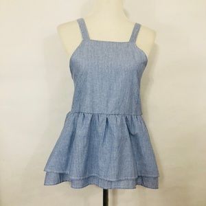 PPLA size Large Denim Blue Peplum Striped Top EUC